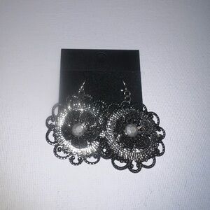 Ornate Filigree Flower‎ Dangle Earrings Round Rhinestone Boho Statement